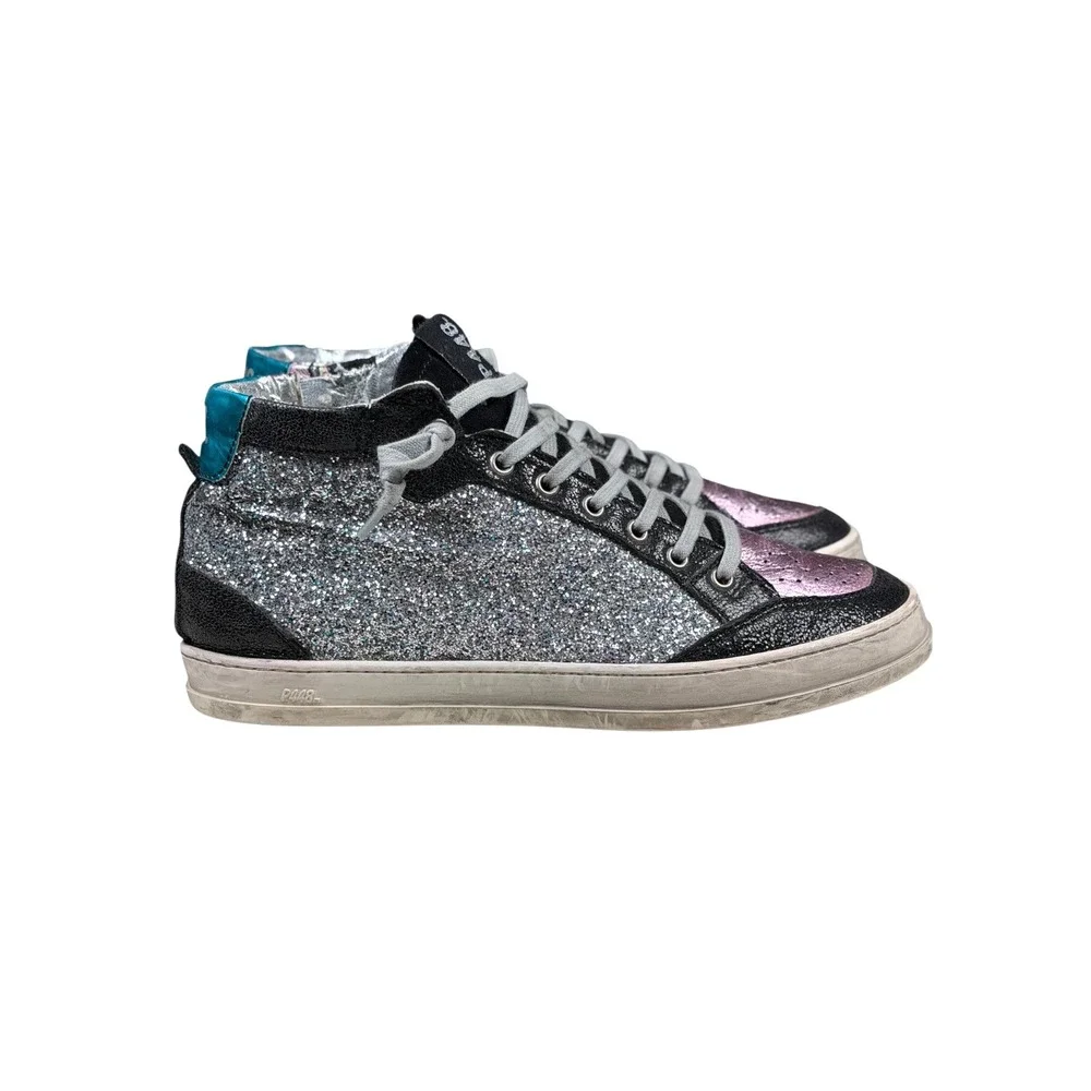 P448 Multicolor Glitter High Top Sneakers in Pink Silver Teal  Size 40 US 9.5-10